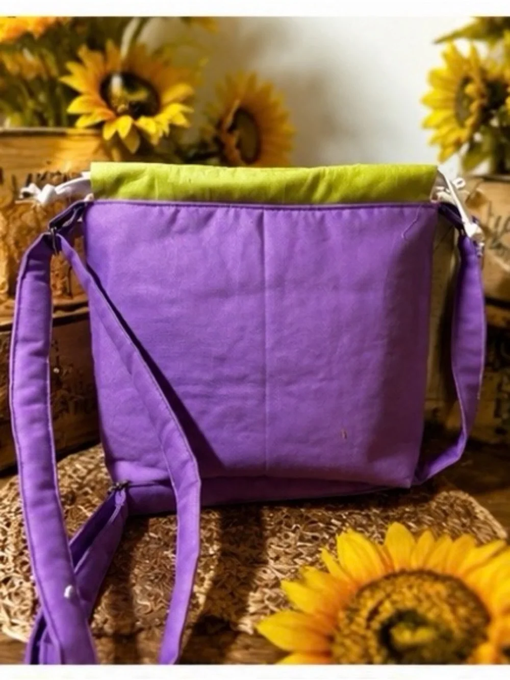 Quilted Patchwork Crossbody Bag in Purple and Green